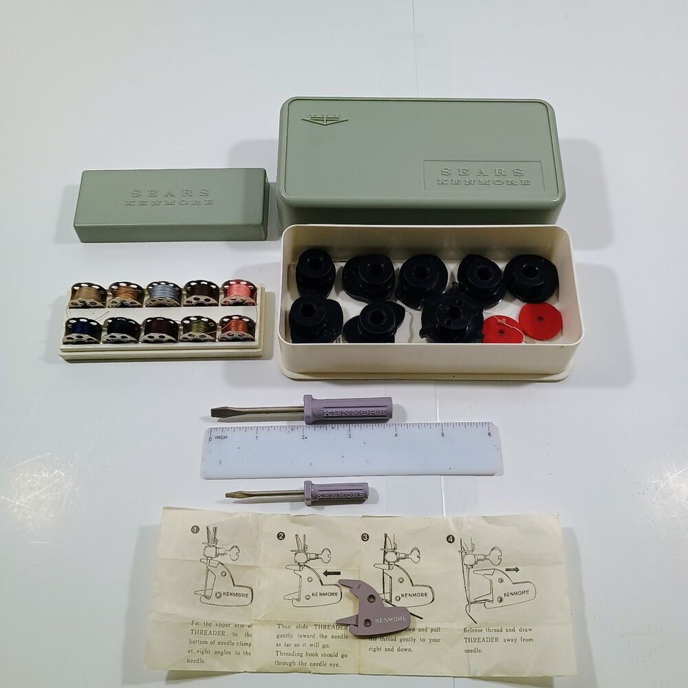 Vintage Sears Kenmore LOT Sewing Accessories In Original Branded Plastic Cases